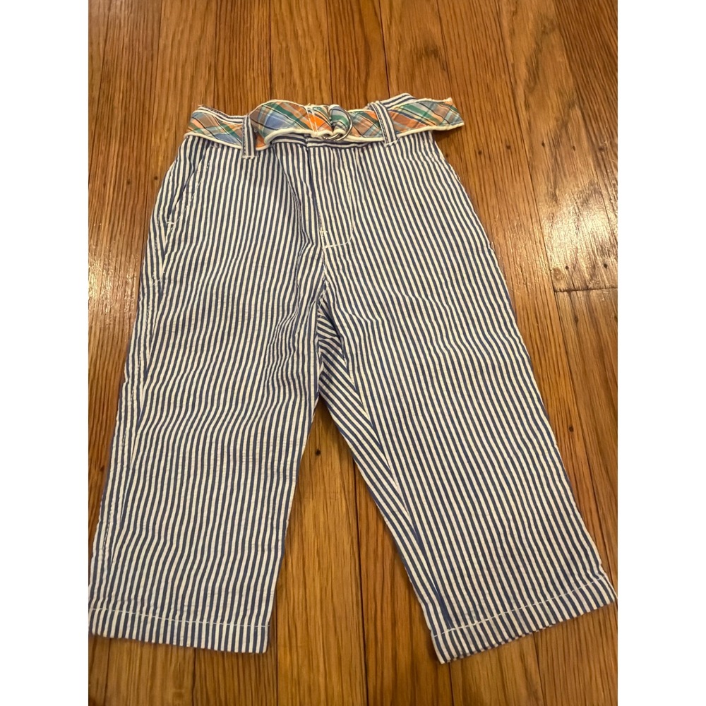 Ralph Lauren Baby Boys Blue White Seersucker Pants Plaid Belt 9M  Trousers